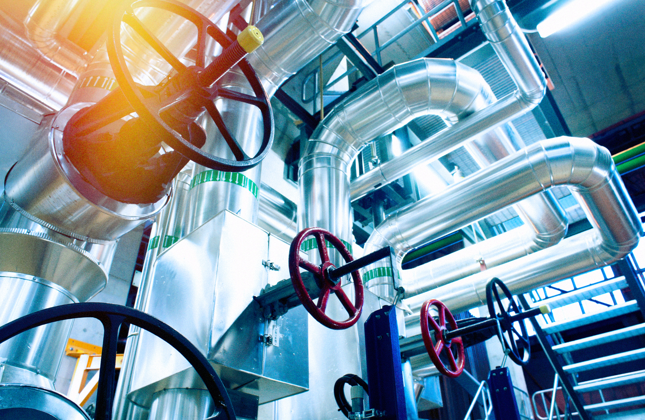 Industrial zone, Steel pipelines, valves and cables